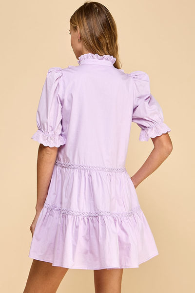 LAVENDER BUTTON-UP PUFF SLEEVE DRESS