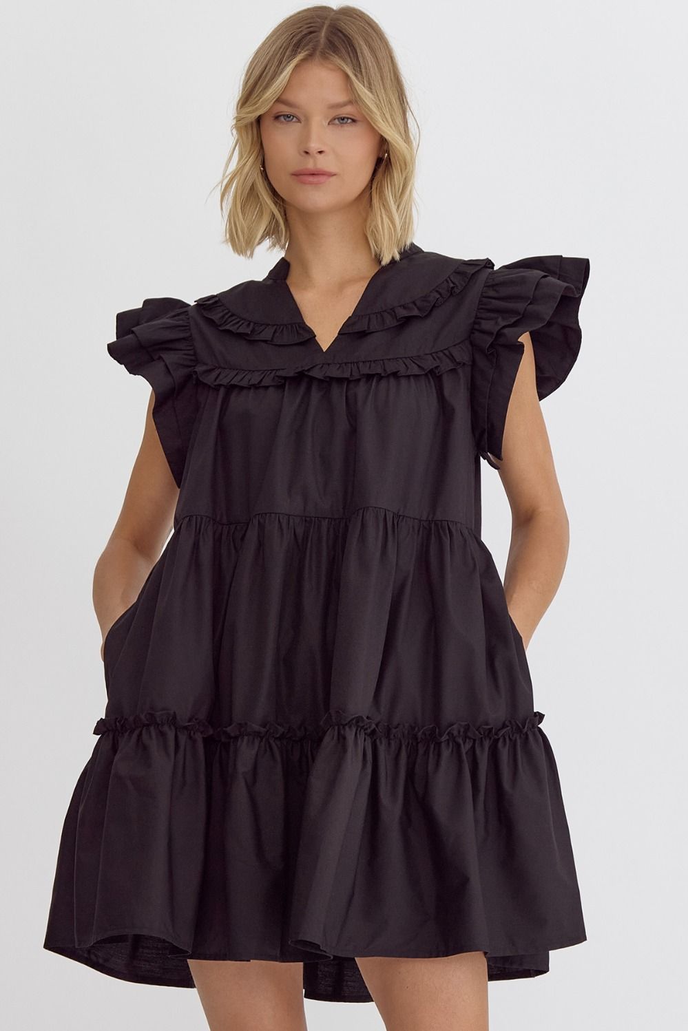 TIERED MINI DRESS BLACK