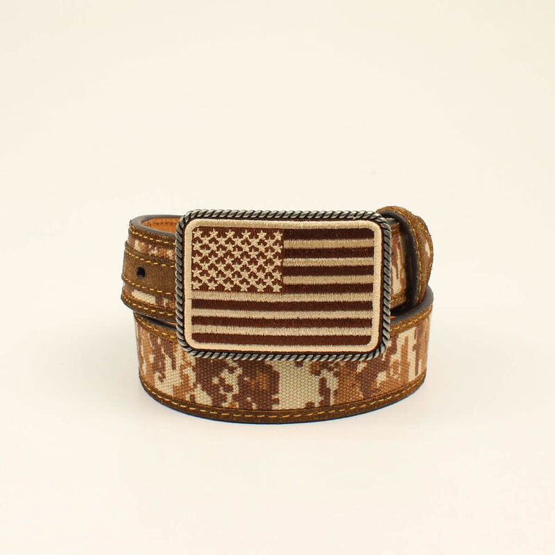 KIDS' ARIAT FLAG BUCKLE CAMO BELT