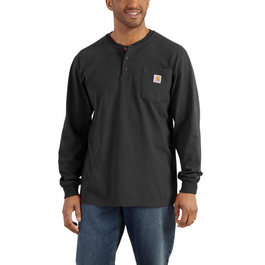 WORKWEAR POCKET HENLEY TALL LS - BLACK