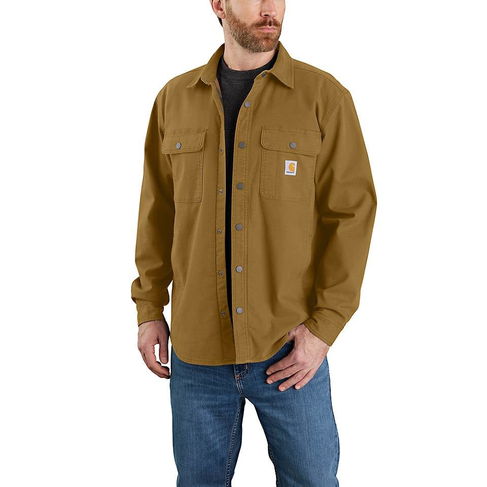 RUGGED FLEX RELAXED FIT CANVAS FLEECE-LINED SHIRT JAC