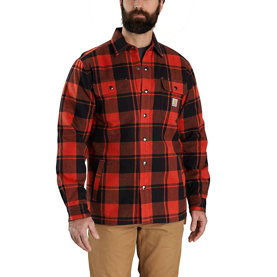 RELAXED FIT FLANNEL SHERPA-LINED SHIRT JAC - RED